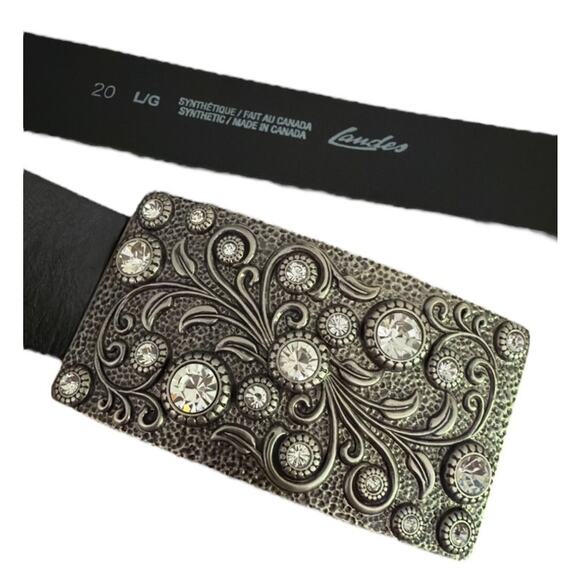 Rhinestone Crystal Belt Buckle Antiqued Rectangle Floral Engraved Buckle Belt L - Picture 3 of 9